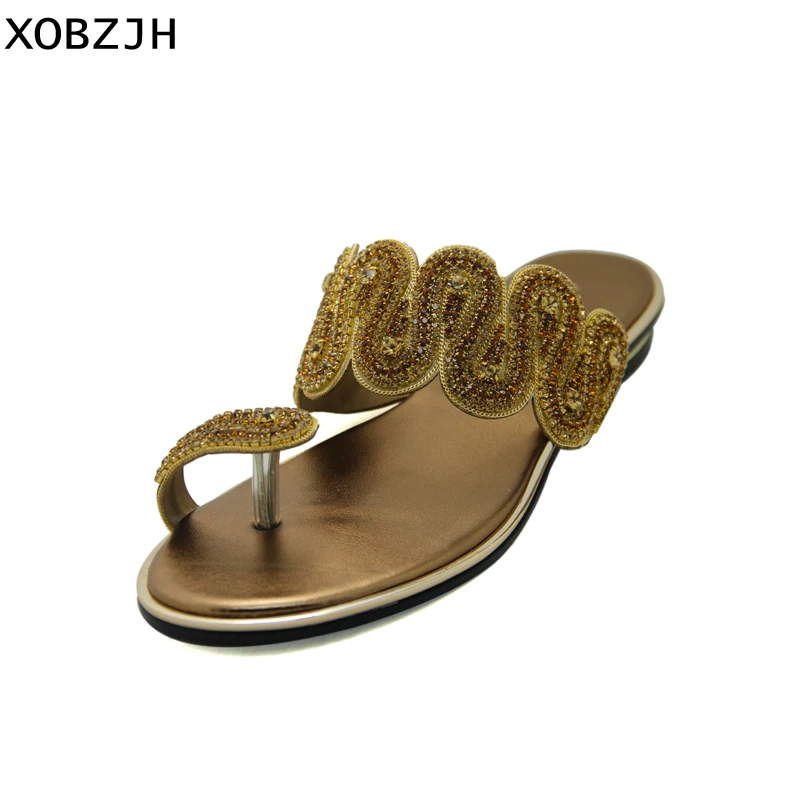XOBZJH/2018 г. Новая обувь женские модные сандалии на плоской подошве пикантные летние