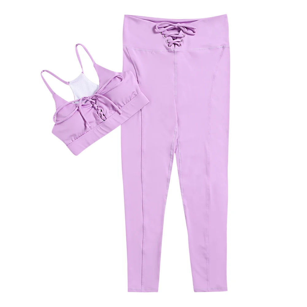 Women Sport Suit Gym Yoga Set 2 Pieces wear Fitness Workout Lacing-Up Skinny Pants Wear | Спорт и развлечения