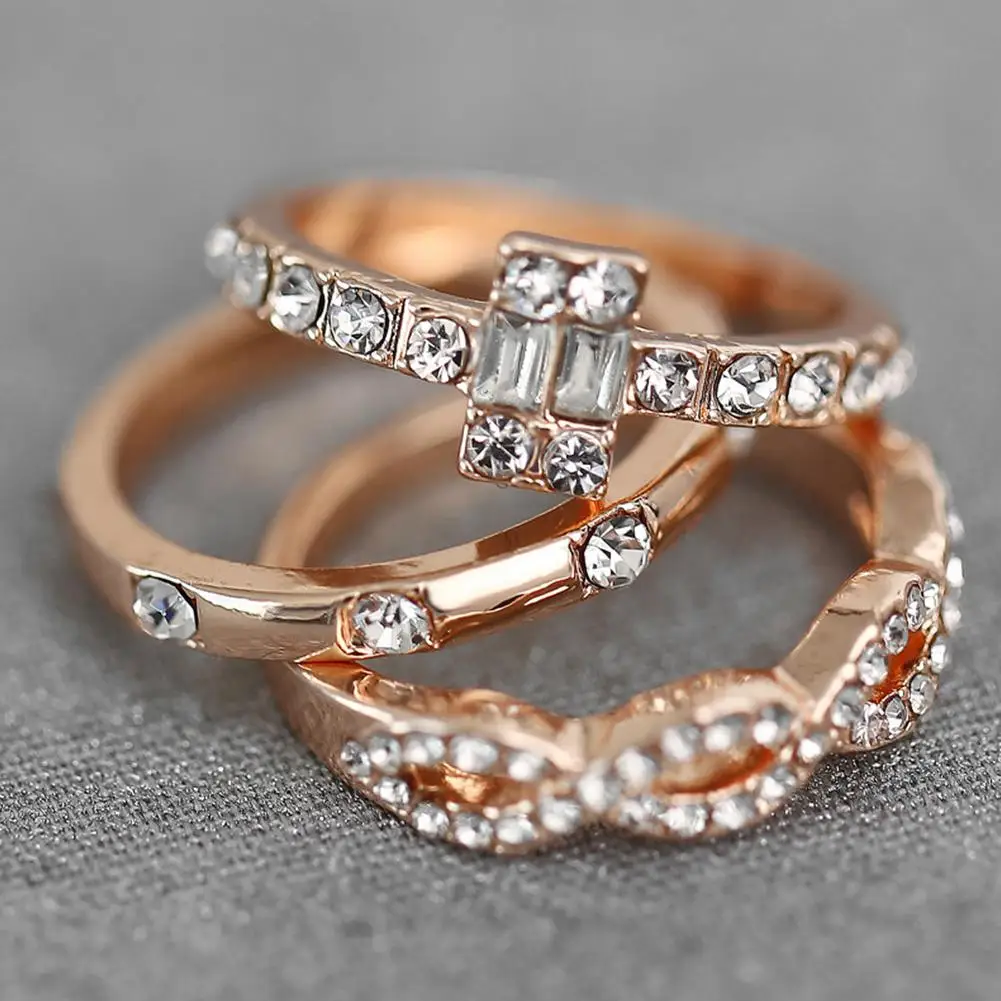 XY фантазии 3 шт./компл. Для женщин золотистое Кольцо Полный Rhinestone сплава