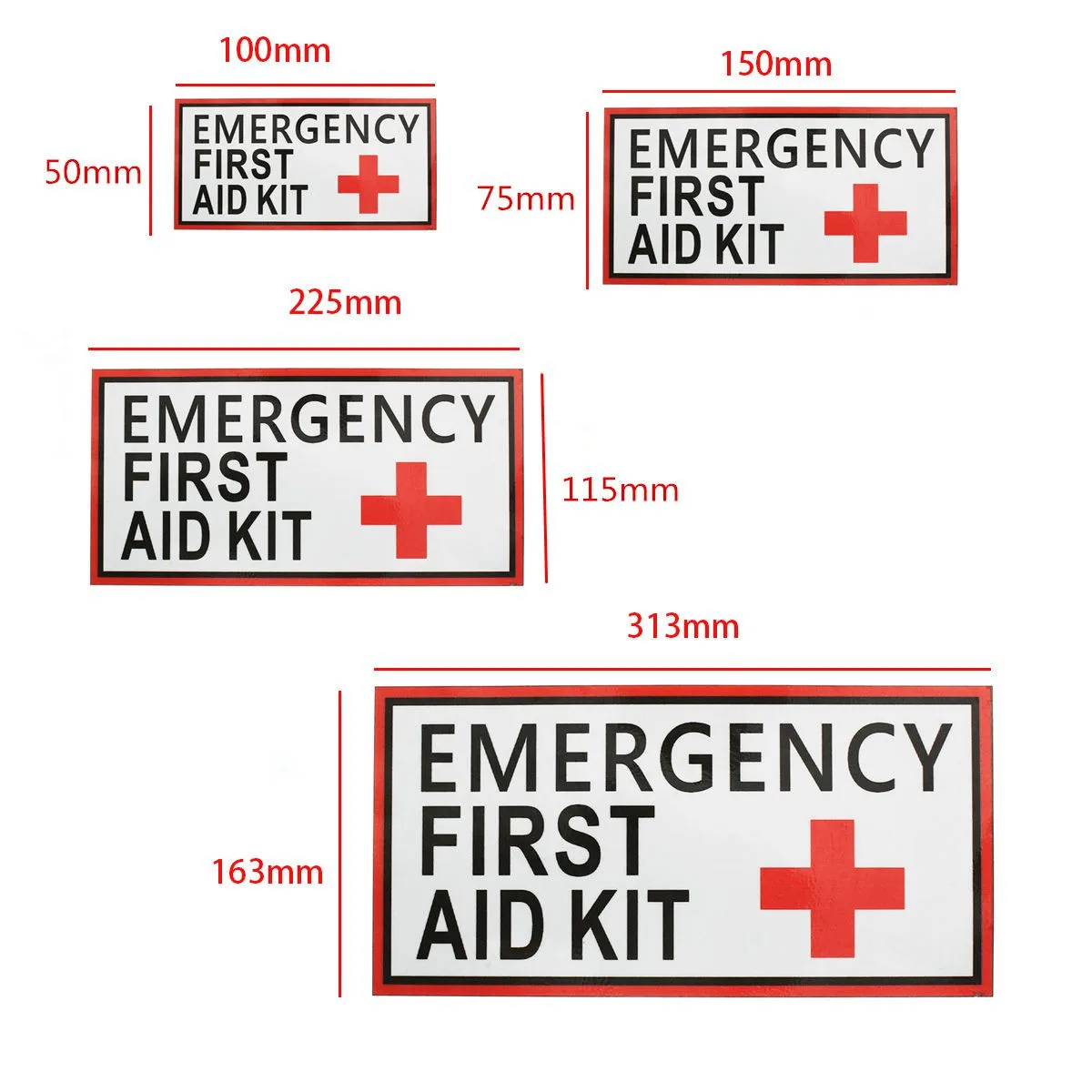 4 Size EMERGENCY FIRST AID Vinyl Sticker Label Signs Red Cross Health Safety 163x313mm 115x225mm 75x150mm 50x100mm|Наклейки на