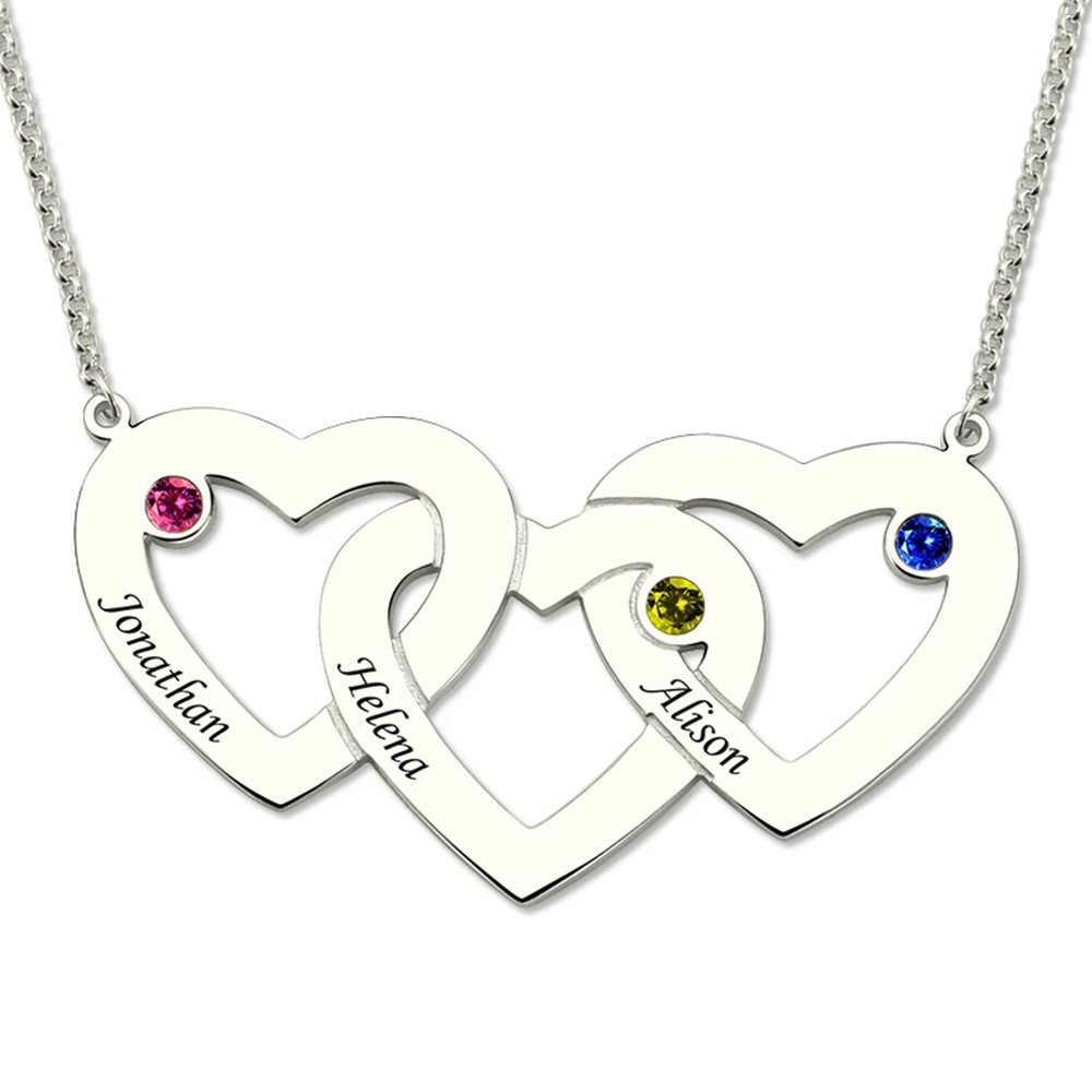

Sweey Wholesale Unique Jewelry Factory/Manufacture 3 Hearts Birthstones Necklace Name Necklace Gifts for Women Valentines Gift