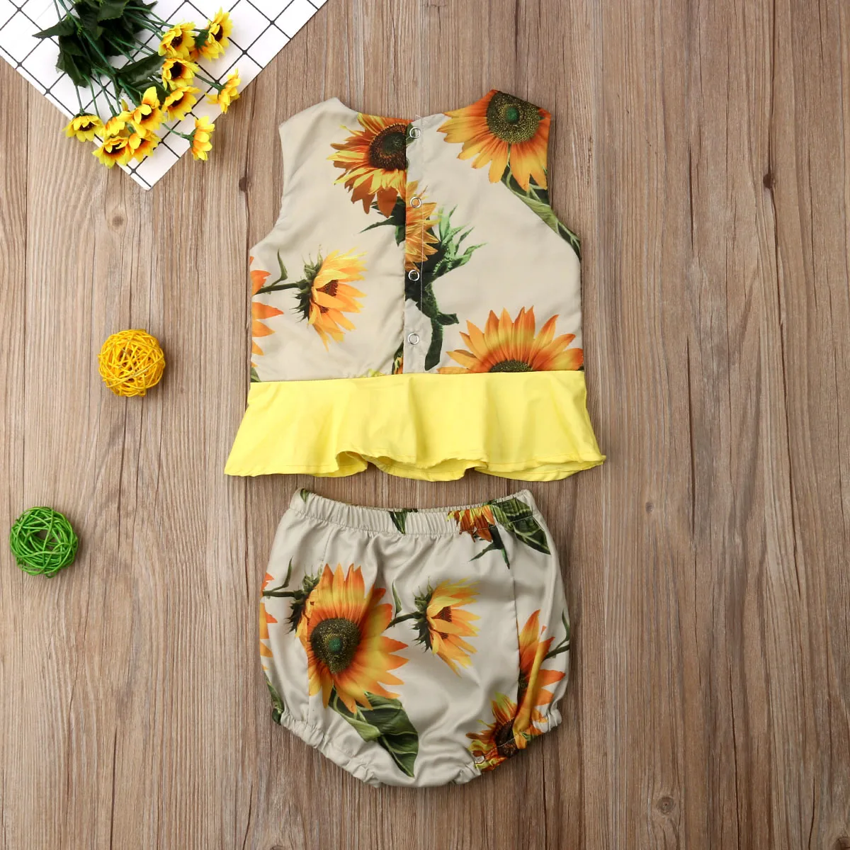 Pudcoco для маленьких девочек детская одежда с подсолнухами без рукавов оборками и