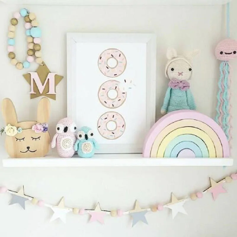 

INS Nordic Style Wooden Star Beads Garland home decor For Girls Ornament Crafts Nursery Kids Room Wall Hanging Banners Pennant