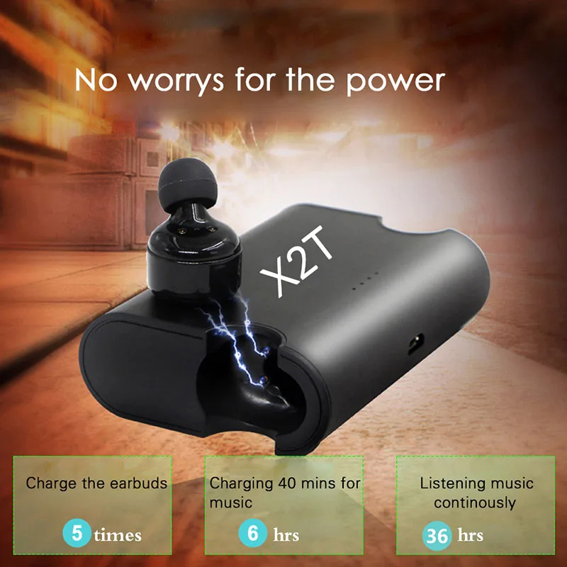 X2T новые настоящие беспроводные наушники Близнецы Bluetooth гарнитура стерео с 1500 мАч