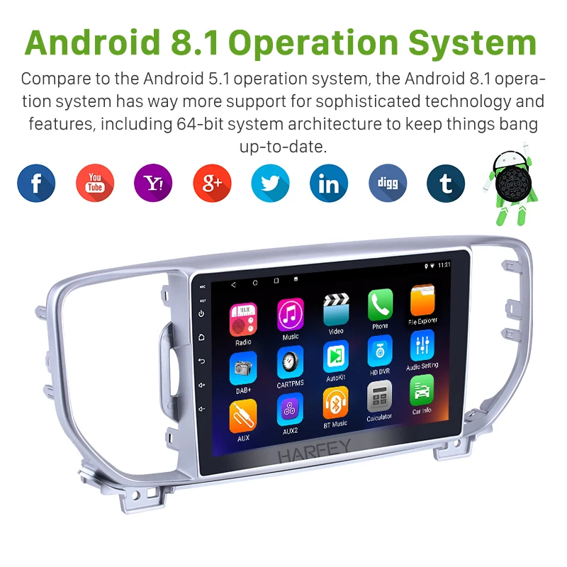 Мультимедийный плеер Harfey сенсорный HD экран 9 дюймов для KIA KX5 управление рулевым