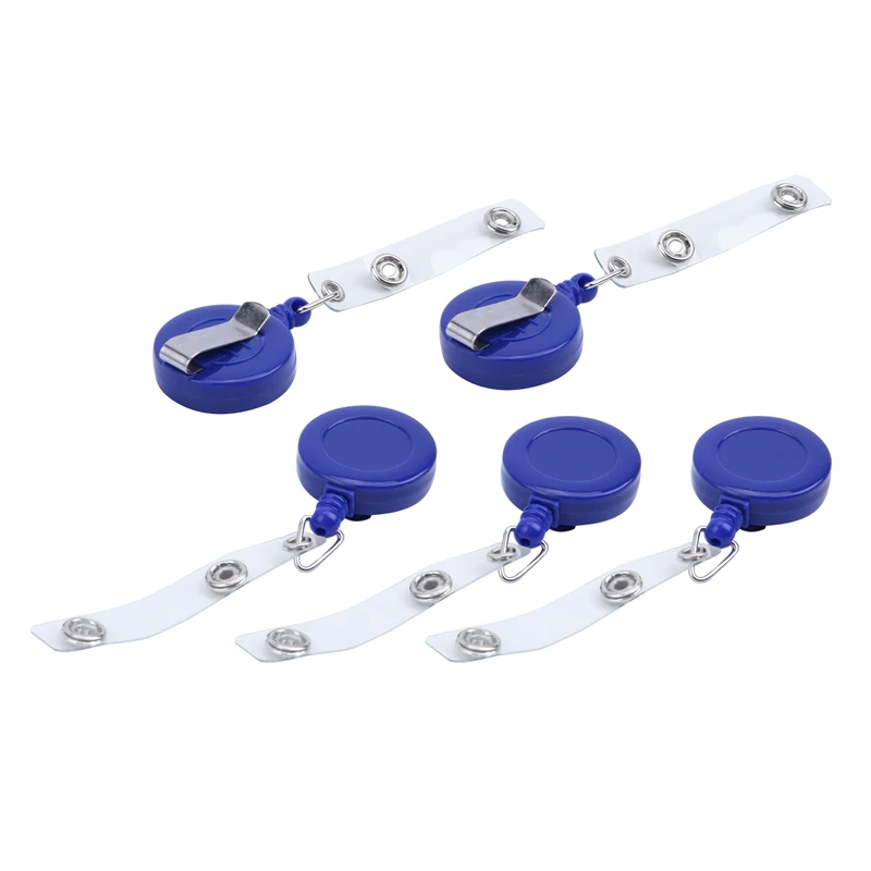 

5x Retractable Reel Recoil ID Badge Lanyard Name Tag Key Card Holder Belt Clip Blue