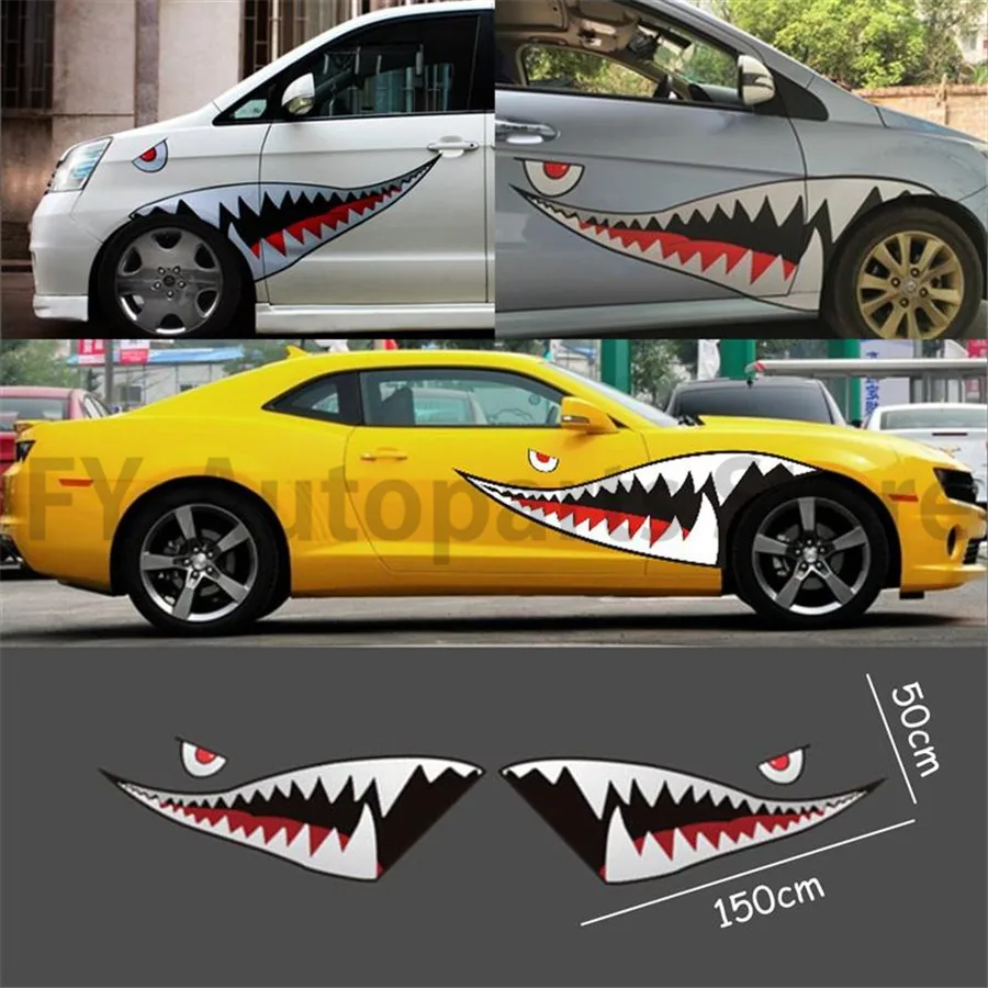 

59'' Shark Mouth Tooth Teeth Graphics Car Sticker Vinyl Side Exterior Decal 150x40cm