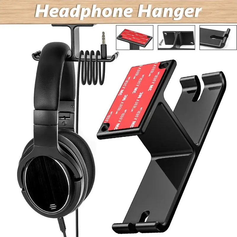 Держатель для наушников под столом двойной алюминиевый крюк с зажимом кабеля