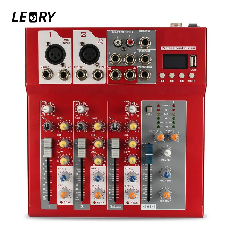 LEROY Mini 4 канала Запись звук DJ 48В микшерный пульт Bluetooth аудио с USB цифровой звуковая