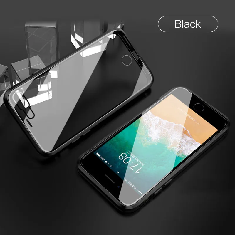 Magnetic Phone Case For iPhone X XS Max 360 Full Body Metal Flip Front & Back Tempered Glass Cover 8 Plus 7 |