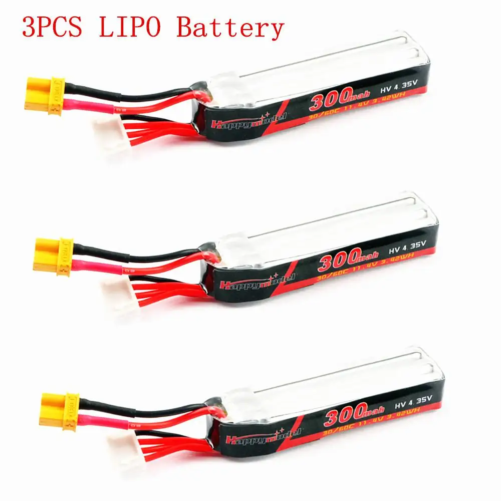 

RCtown Happymodel 300mAh 11.4V 30C/60C 3S XT30 Plug Lipo Battery for Mobula7 HD Sailfly-X URUAV UR85 / UR85HD RC Drone
