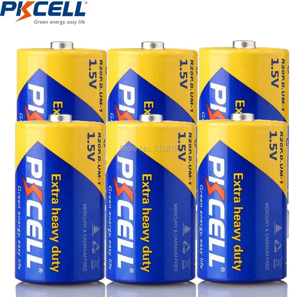 6 шт. x PKCELL аккумулятор размера D R20P UM1 1 5 в цинковые карбоновые батареи одноразовая
