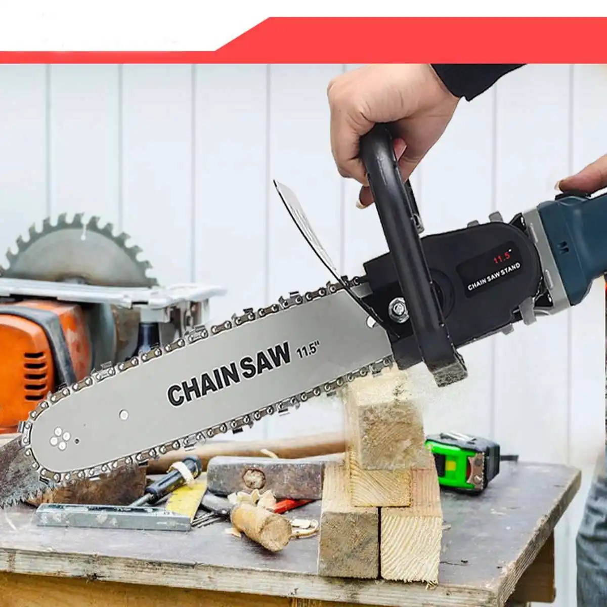 

6 Speed Adjustable Electric Change Angle Grinder 1000W 220V 11000rpm + Chainsaw Woodworking Cutting Chainsaw Bracket