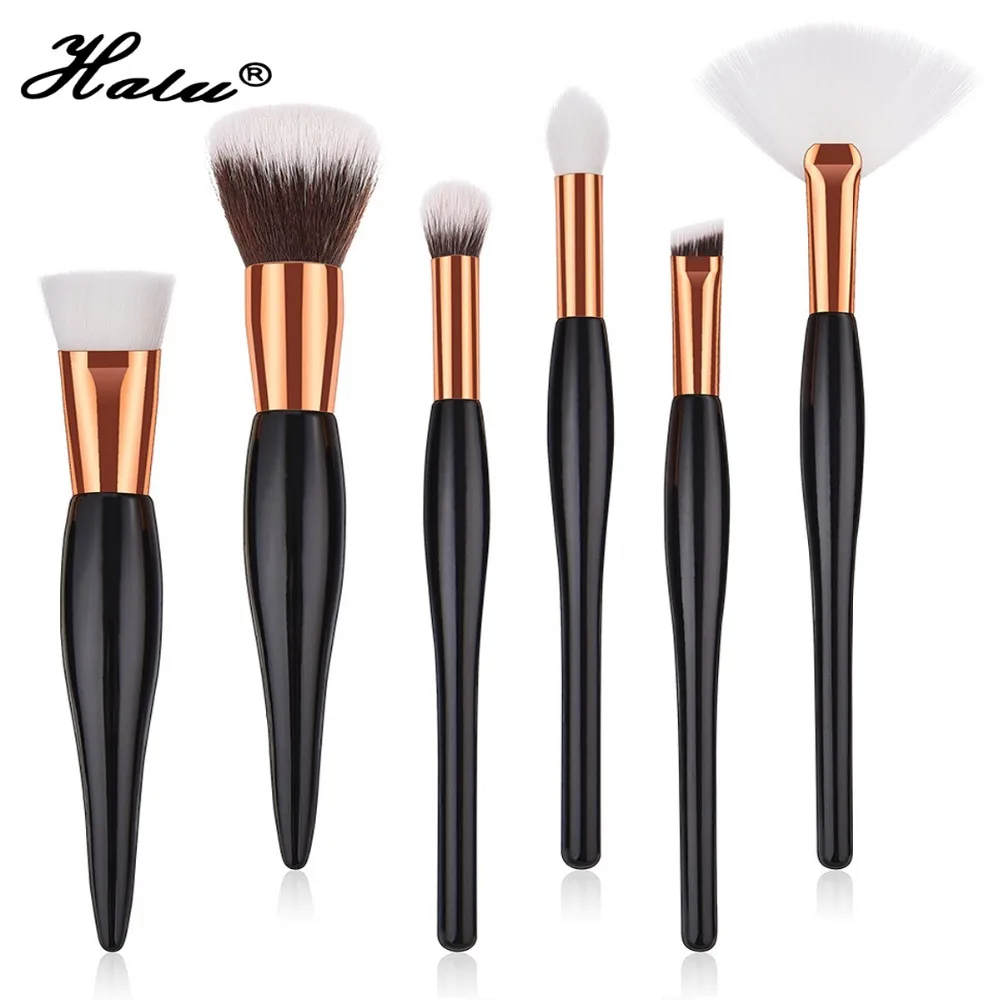 Halu Professional Gourd Foundation Fan Makeup Brushes Set 6pc Black Flat Head Powder Blush Eyeshadow Cosmetic | Красота и здоровье