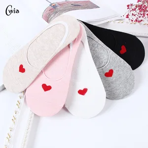 Носки-невидимки женские с сердечками, удобные милые хлопковые короткие носки до щиколотки для девочек, 1 пара = 2 шт., X117, на лето