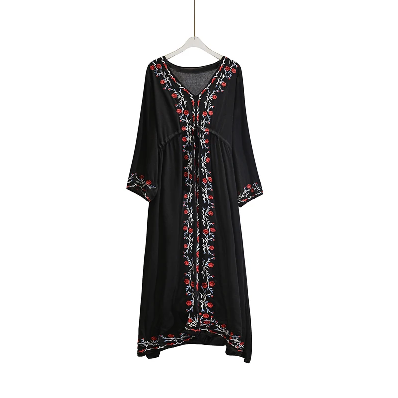 2019 spring new striped embroidered large size was thin dress red boho style fashion retro goddess women's clothing | Женская одежда