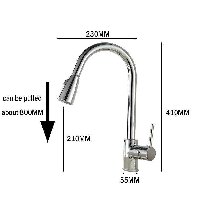 360 градусов Поворотный Выдвижной черный кухонный кран хромированная Латунь 2