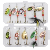 10pcsset metal fishing lure spoon lure with plastic fishing tackle box hard bait spinner bait