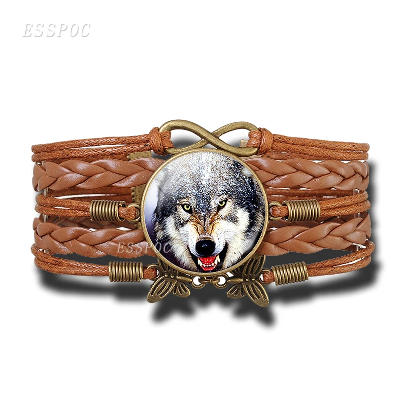 Кожаные украшения в стиле ретро панк стеклянный кабошон браслет с узором Луны