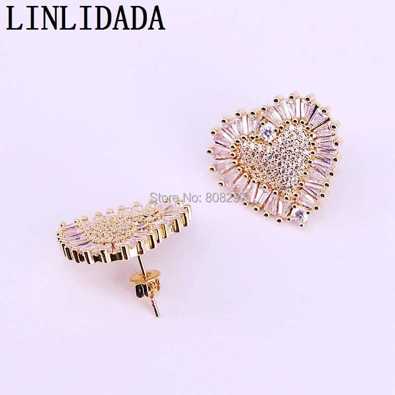 5 пар серьги гвоздики золотого цвета с фианитами|Серьги-гвоздики| |