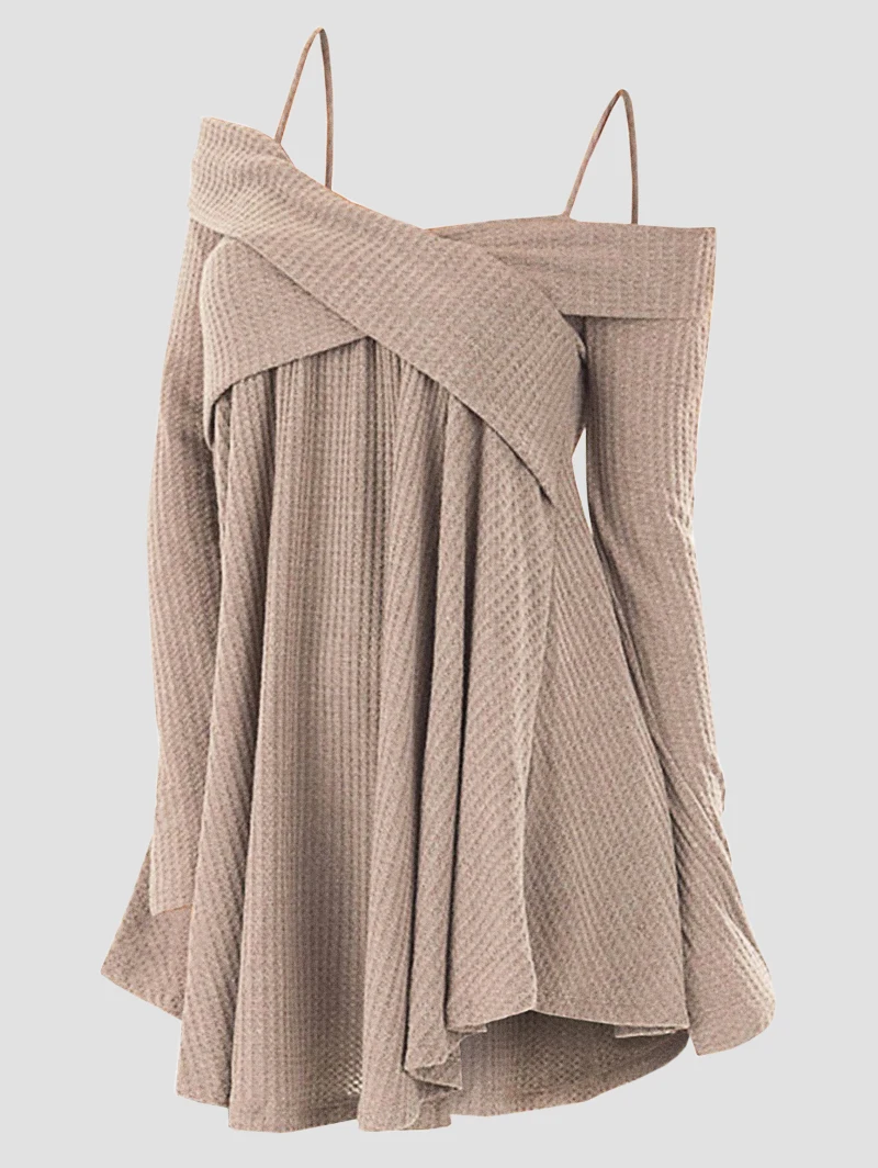 Wipalo Plus Size Cold Shoulder Crisscross Tunic Sweater Casual Ladies Tops Women Sweaters Female Long Sleeve Pullover Jumpers | Женская