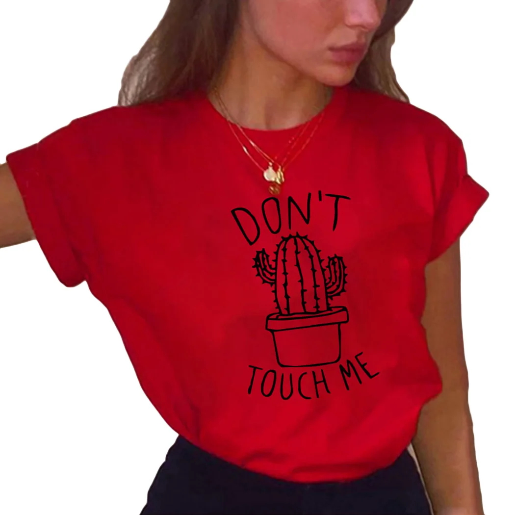 Harajuku футболка С КАКТУСОМ модная с надписью Don't Touch Me Женская Повседневная