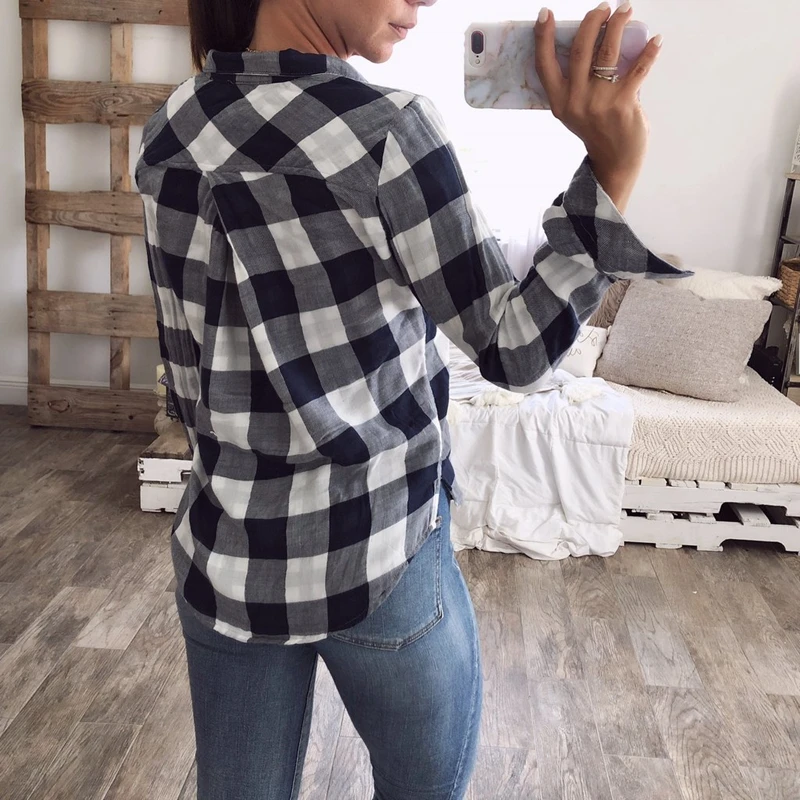 

New 2019 Women Loose Striped Long Sleeve Button V Neck Shirt Boyfriend Stylish Casual Blouse Tops