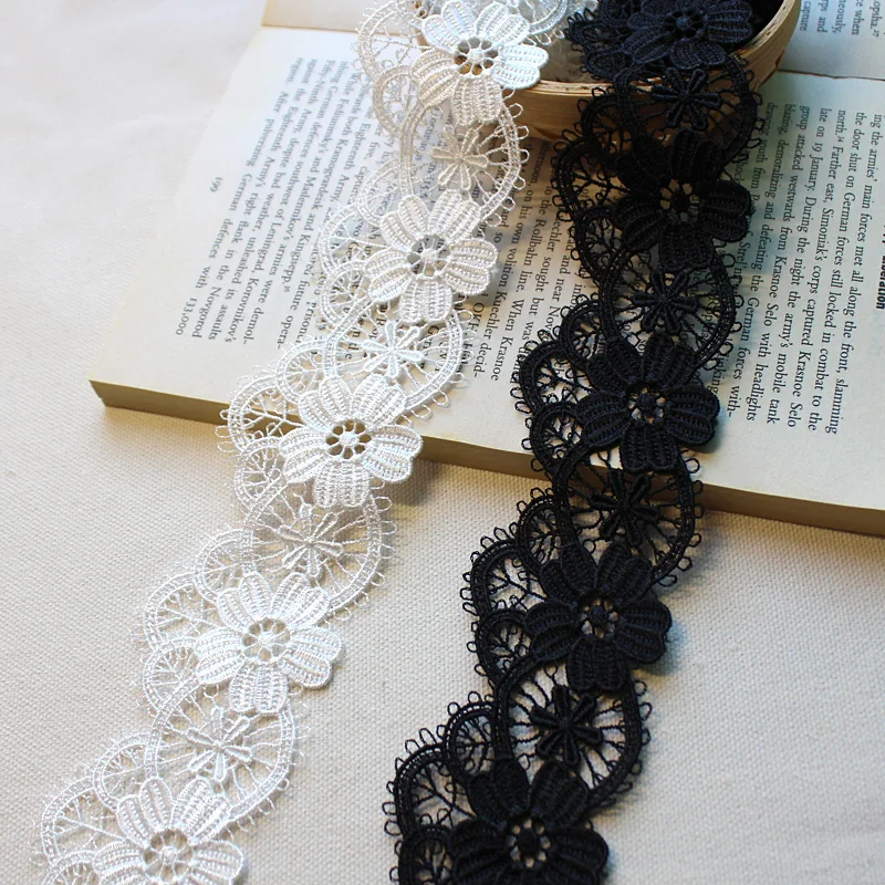 

19yards Width 5cm black white flowers Water soluble polyester lace trim fabric ribbons DIY dress clothing skirt edge accessories