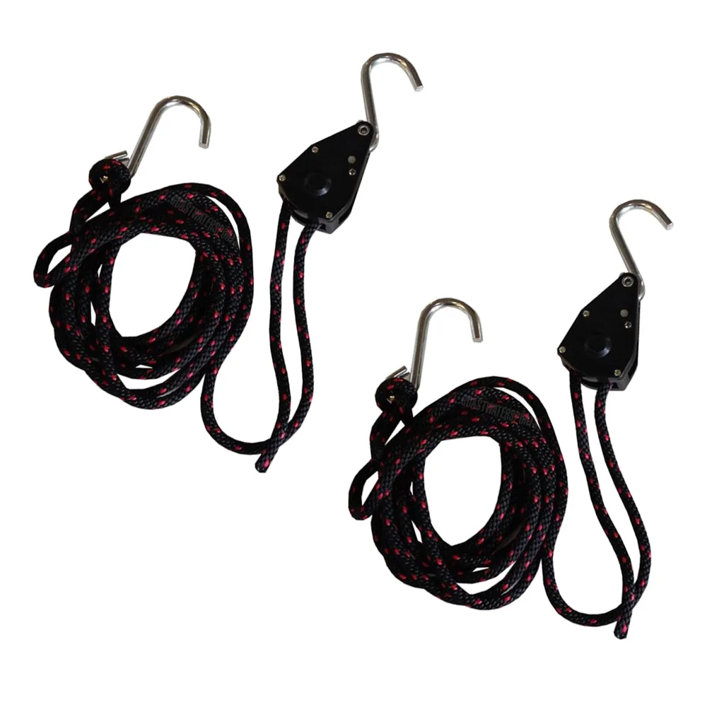2 Pieces Black 8ft Rope Pull Ratchet Bow Stern Tie Down Strap Boating Canoe and Kayak Accessories | Спорт и развлечения