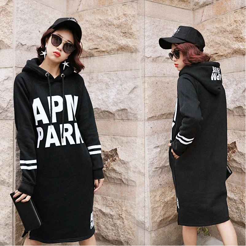 Vefadisa Letter Printing Hooded Sweatshirt Women Stripe Long Sleeve Girls Knee Length Pullover ZLD410 | Женская одежда