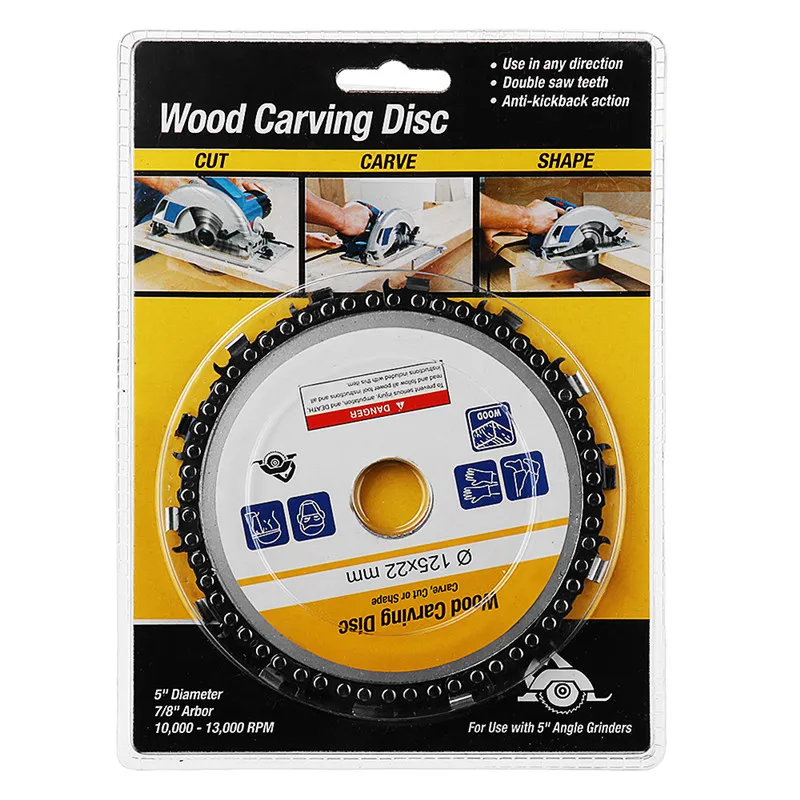 

DANIU 1Pcs Carbide 5 Inch Grinder Chain Disc 22mm Arbor 14 Teeth Wood Carving Disc Woodworking Plate for 125mm Angle Grinder