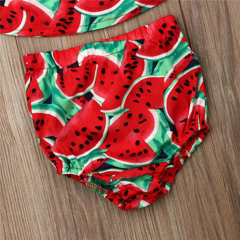 Новинка Летний жилет с оборкой без бретелек принтом арбуза для маленьких девочек