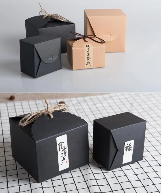 20 шт./лот 9x9x6/12x12x9 см черно-коричневые квадратные коробки для печенья из крафтовой