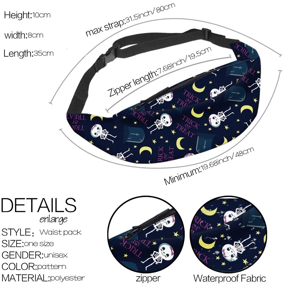 Deanfun печать на Хэллоуин с надписью Trick or treat Fanny Pack человек водонепроницаемый череп