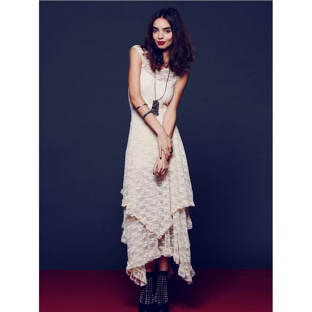 Wipalo 2019 Ladies Tiered Flared Asymmtrical Lace DressElegant Sleeveless Evening Party Dress Casual Solid Maxi Club Vestidos | Женская