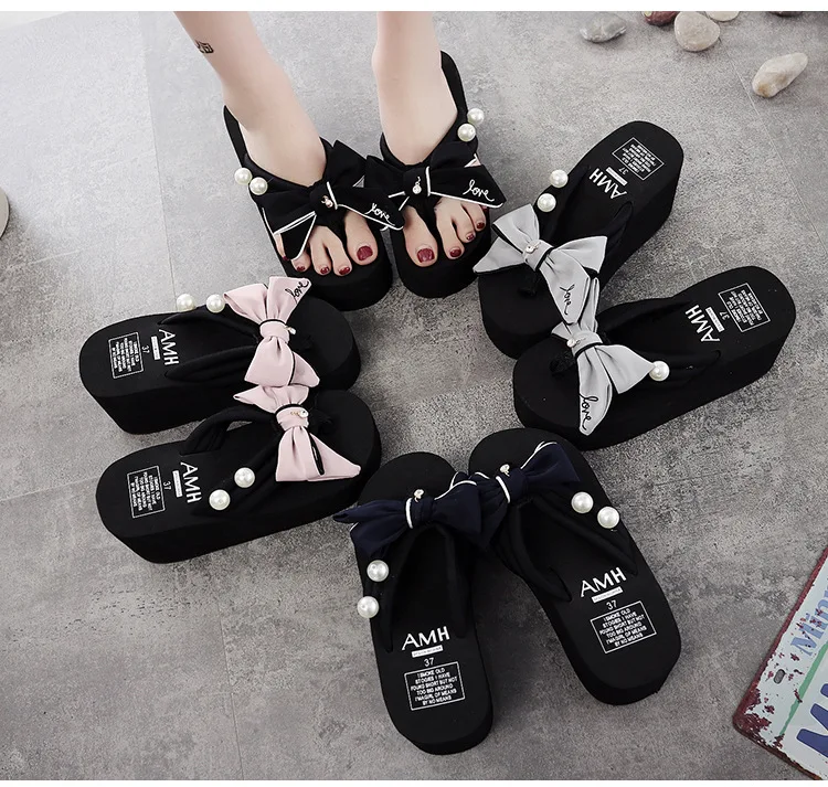 Женская обувь Вьетнамки на высоком каблуке 8 см Обувь ручной работы с бантиком