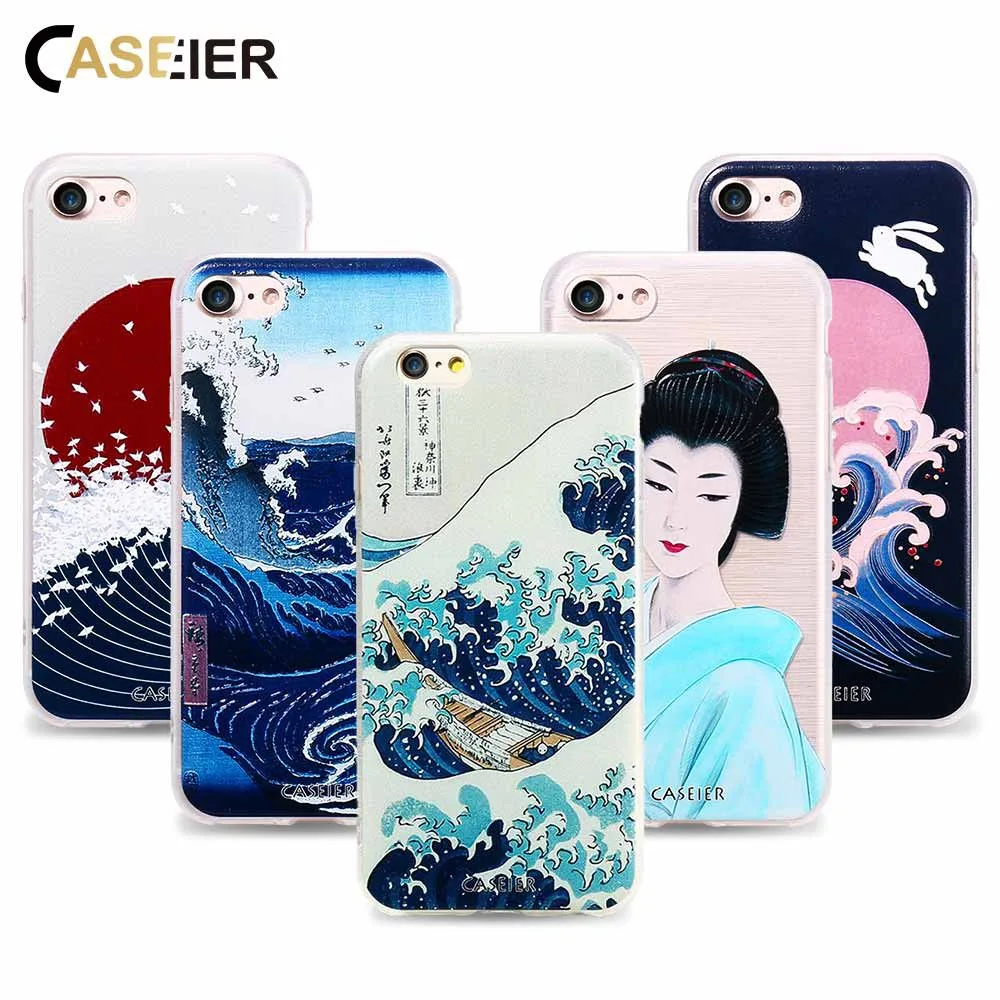 CASEIER чехол для iPhone 6 S X 7 8 Plus 5 5S SE Чехлы Мягкий силиконовый Samsung S8 S6 S7 Edge Note Kanagawa Wave |
