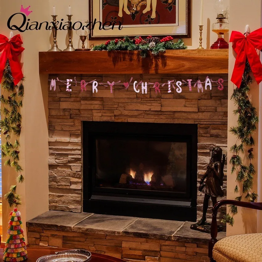 

Qianxiaozhen MERRY CHRISTMAS Banner Christmas Decoration For Home