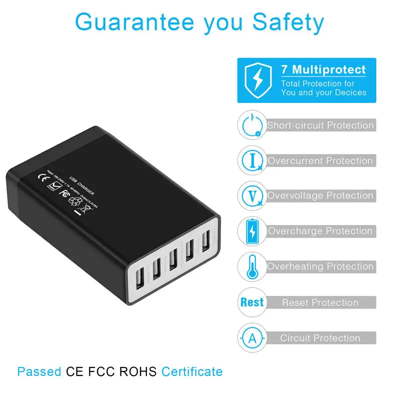 AABB-5-Port USB зарядное устройство с несколькими портами 40 Вт 8А настольная зарядная