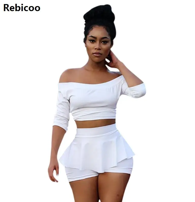 Женский комплект из двух предметов Rebicoo белый укороченный топ с короткими