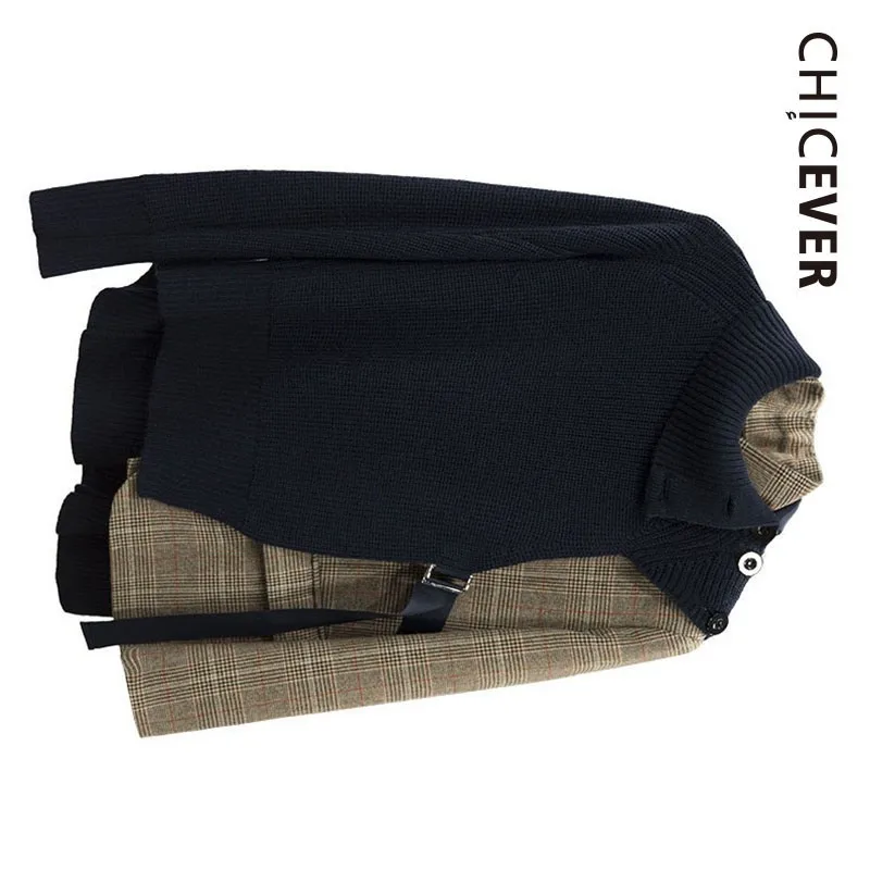 CHICEVER Лоскутные клетчатые куртки для женщин со стоячим воротником с длинным