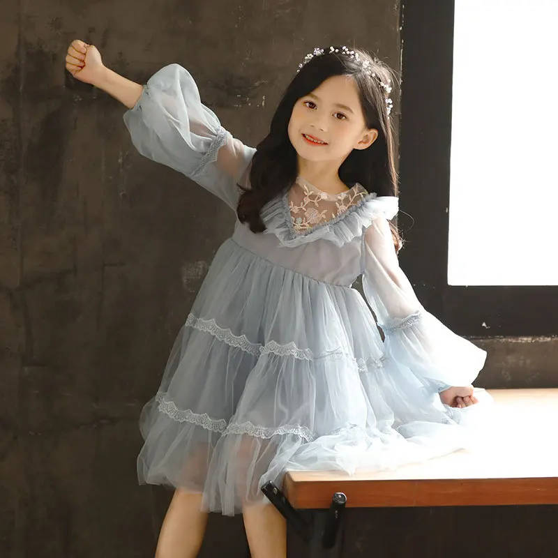 lace tulle vintage gown age for 3 - 12 yrs little girls ruffle christmas dress graduation prom autumn winter long sleeve frocks | Детская