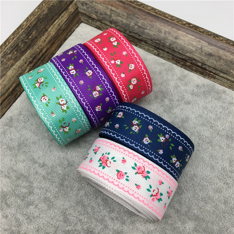 5Yards/lot 1&quot (25mm) Printed Flower Grosgrain Ribbon Hair Bow Wedding Christmas Decoration DIY Sewing #35~36 | Дом и сад