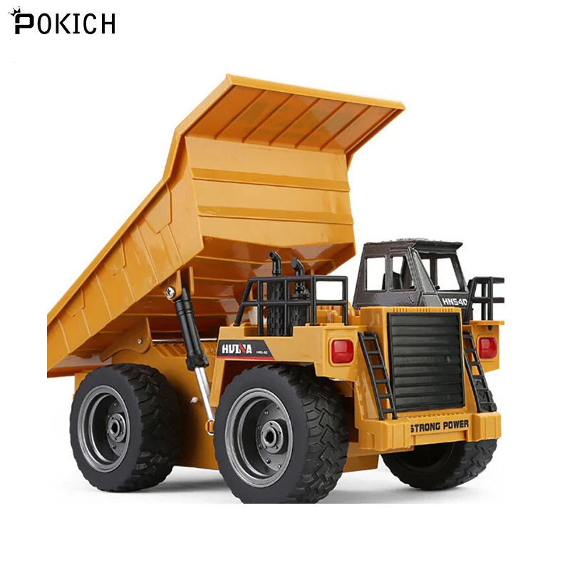 Pokich 2.4G 6CH Electric Rc Remote Control Alloy Full Functional Dump Truck Toy for Kids with Lights Metal Die-Cast Front-C |