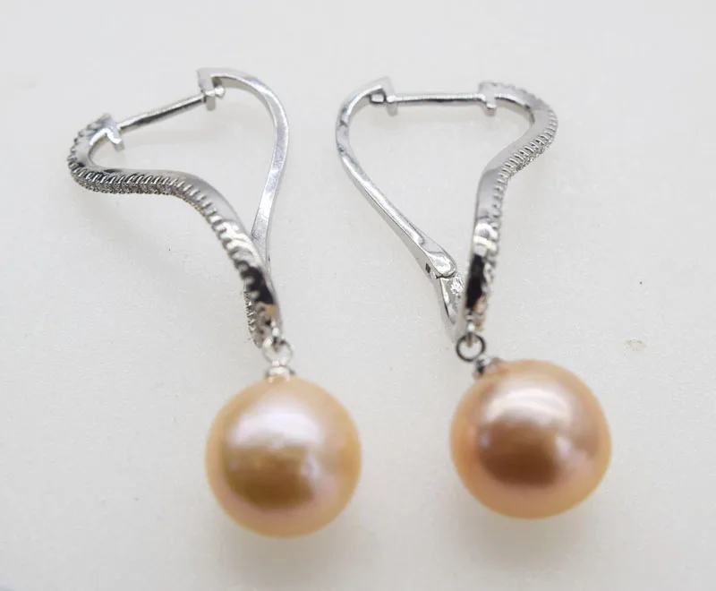 

freshwater pearl reborn keshi pink/purple near round baroque 12-14mm and zircon wave hook earrings FPPJ wholesale Xmas gift