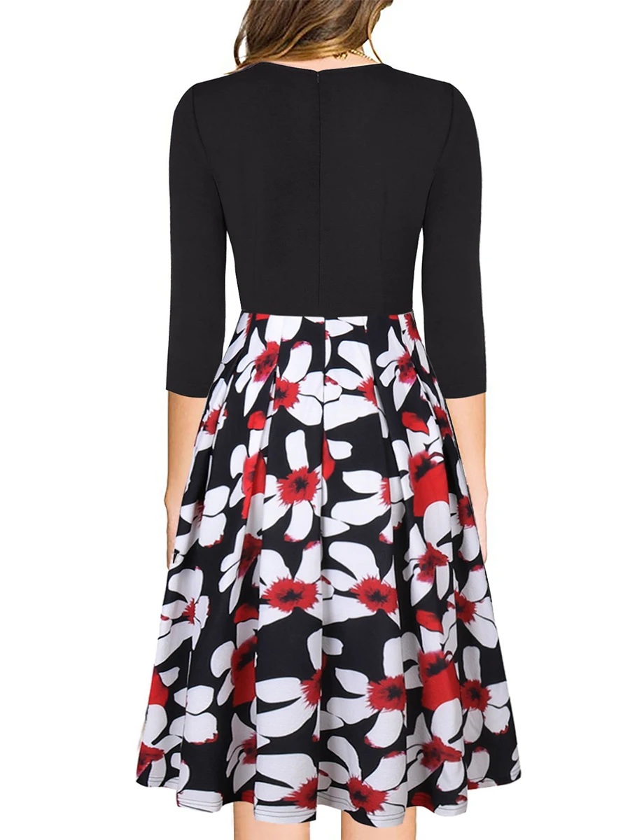 Women Ladies Elegant 3/4 Sleeve Floral V-neck Midi Dress Cocktail Party | Женская одежда