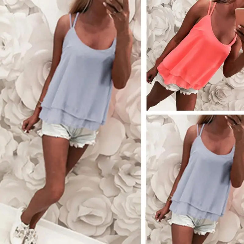 2019 летние женские без рукавов свободные шифоновые футболки майка для девушек
