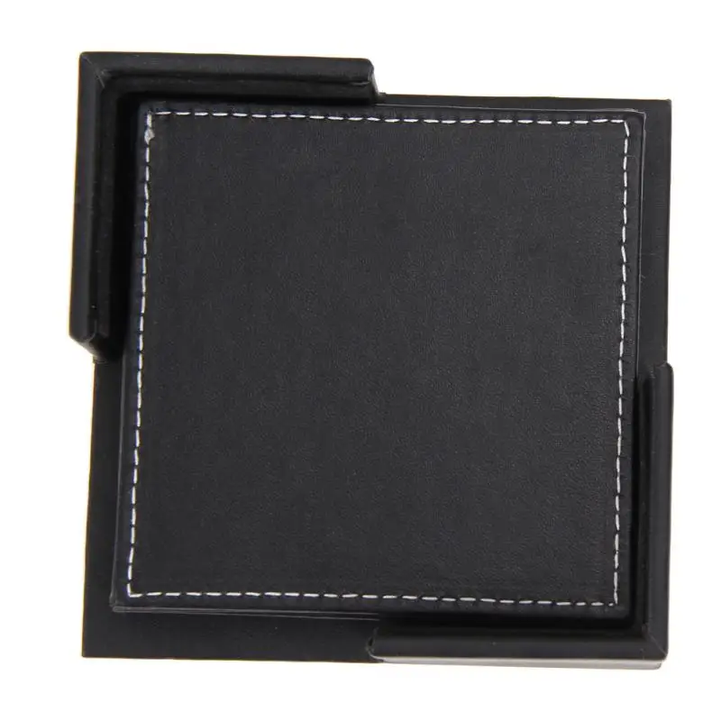 6 Pcs Double-deck Leather Cups Mats Pads Coasters Set Placemat of Cup with Coaster Holder Home Supplier Kitchen Tool Accessories | Дом и сад