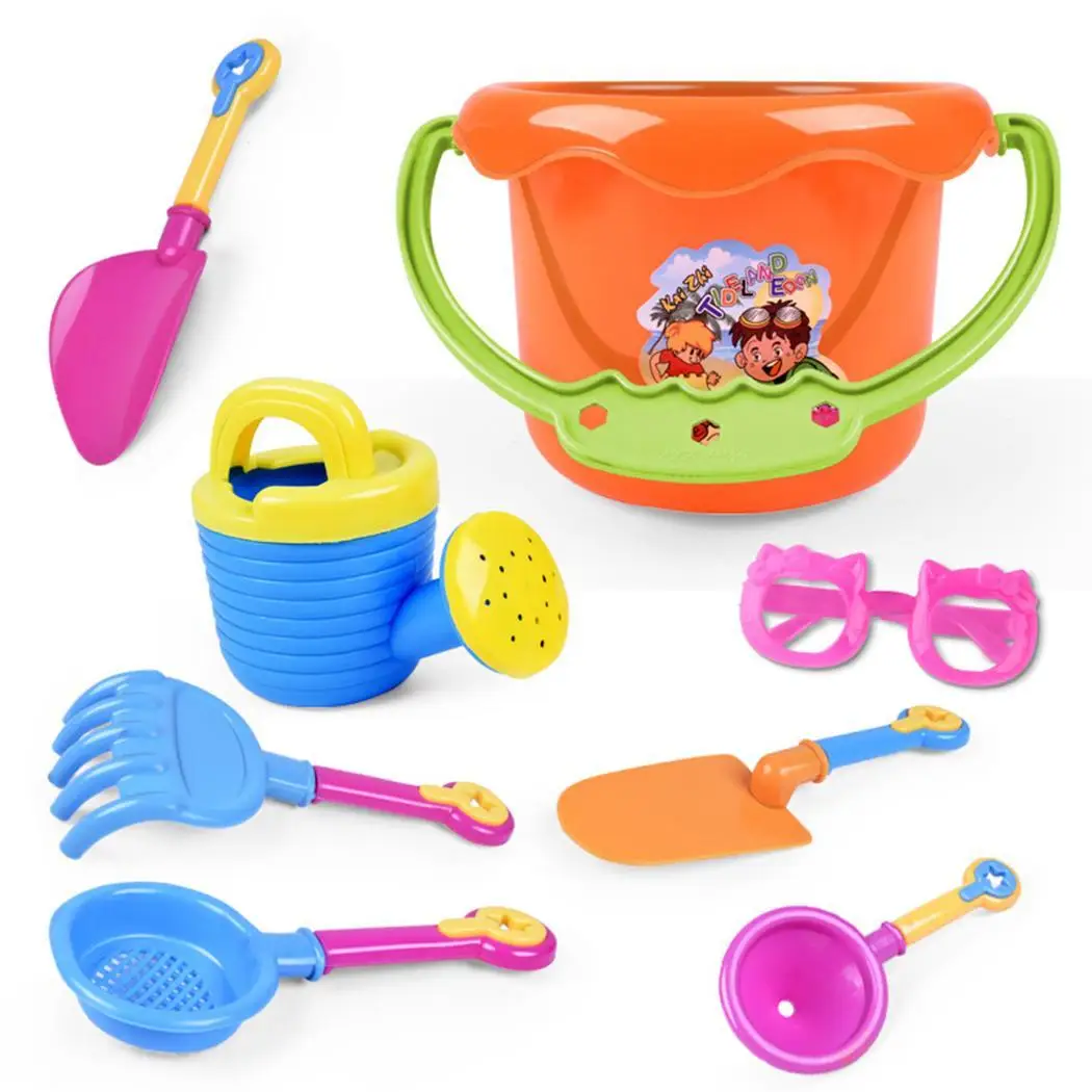 Фото 9 шт. игрушка для пляжа комплект детское ведро лопаты грабли солнцезащитные очки