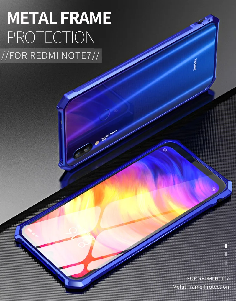 Чехол бампер для Redmi Note 7 Pro роскошный блестящий алюминиевый металлический каркас